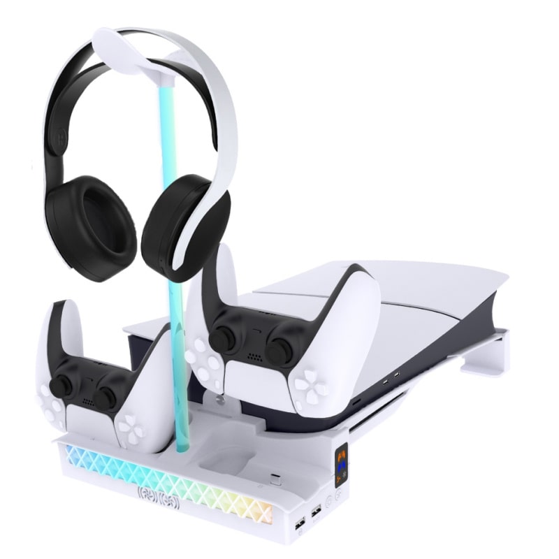 Pgtech Multifunktionel Ps5 Slim Stander Med Plads Til Ps5 Controllere Samt Headphones