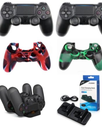 Playstation Controller Pakke Med Sorte Ps4 Controllere Ps4 Controller Silikone Covers Ps4 Controller Dual Charger